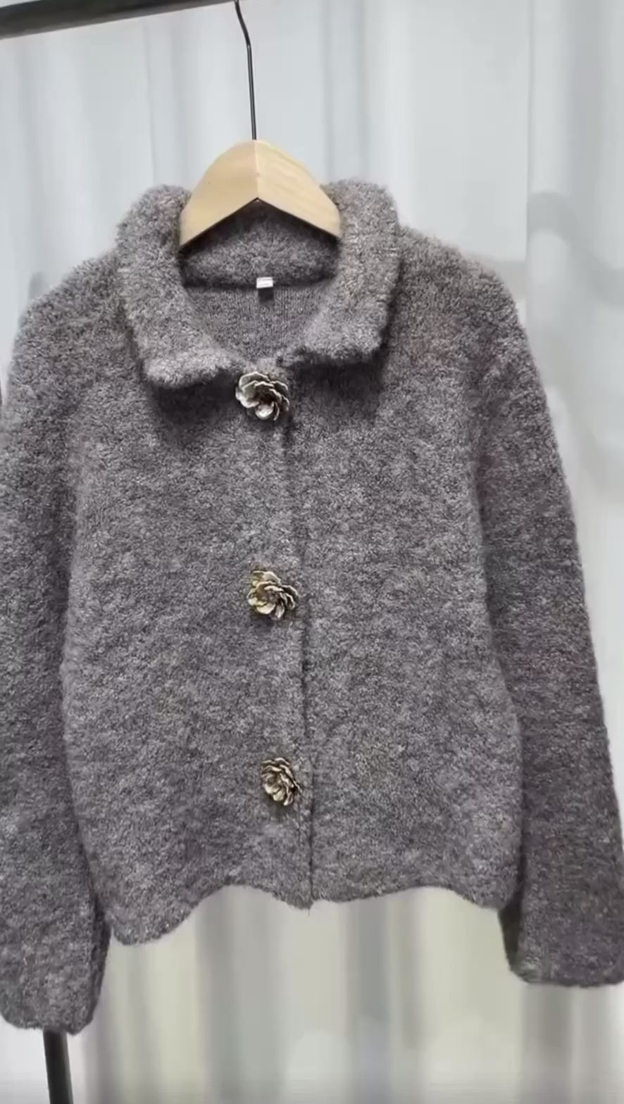 Collared Cardigan with Embellished Buttons
