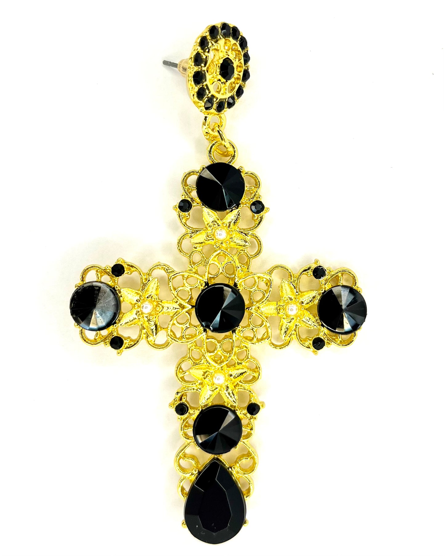 La Bendita Baroque Cross Gems Earrings