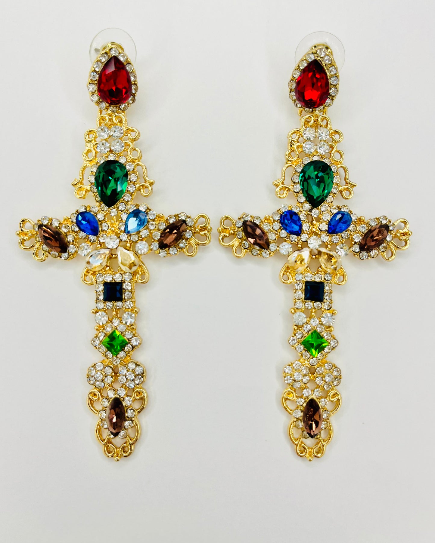 Santisima Baroque Cross Rhinestone Earrings