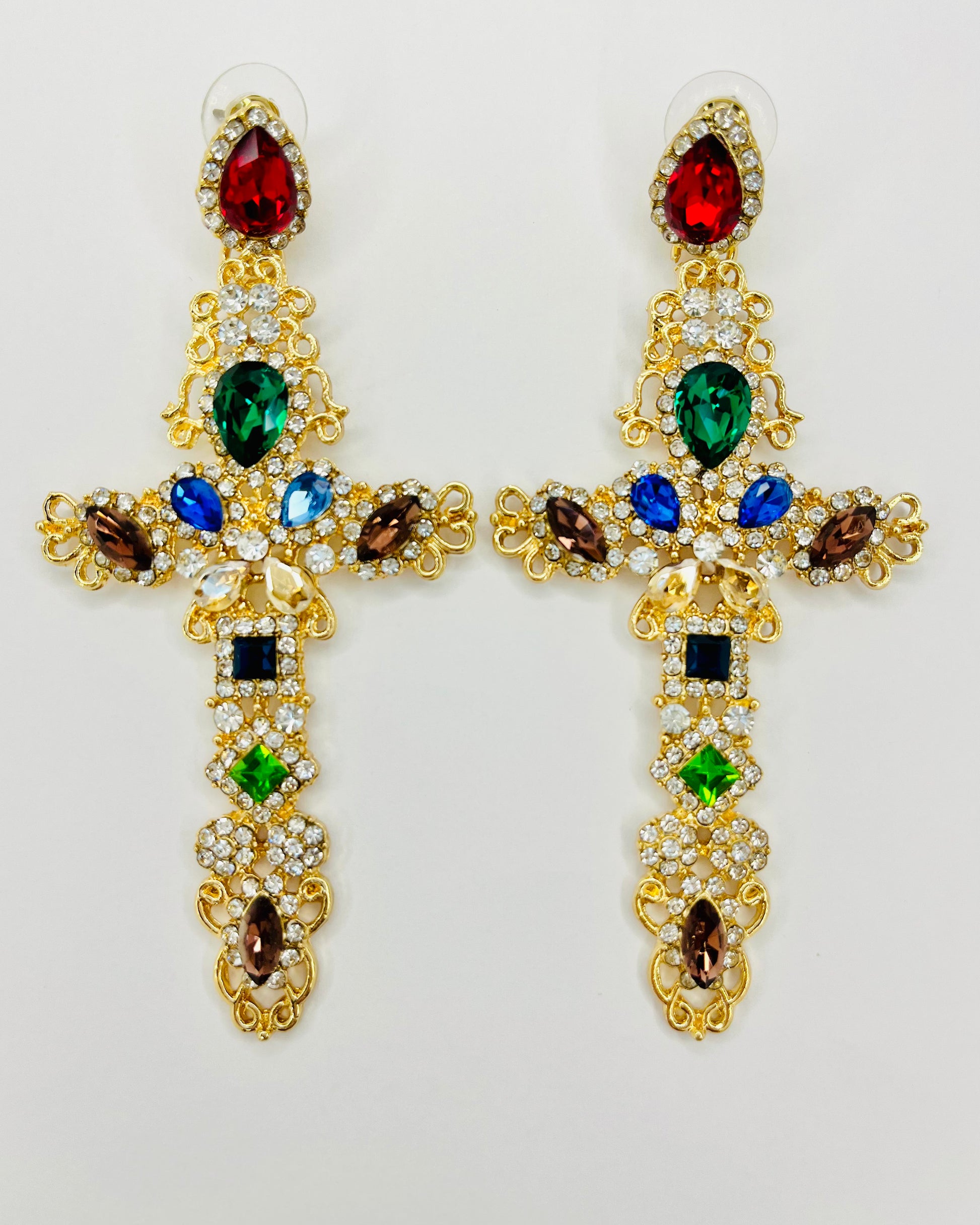 Santisima Baroque Cross Rhinestone Earrings