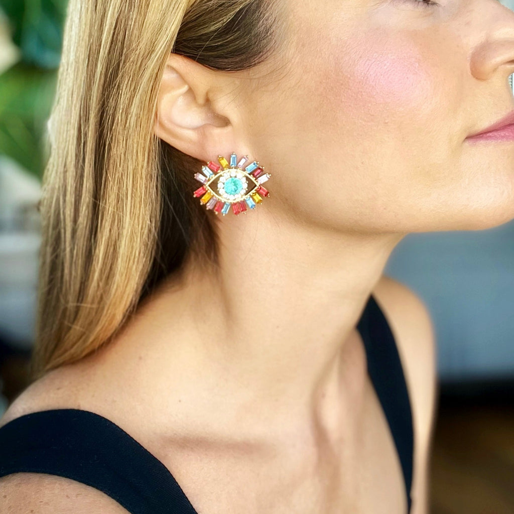 Embellished Eye Evil Earrings