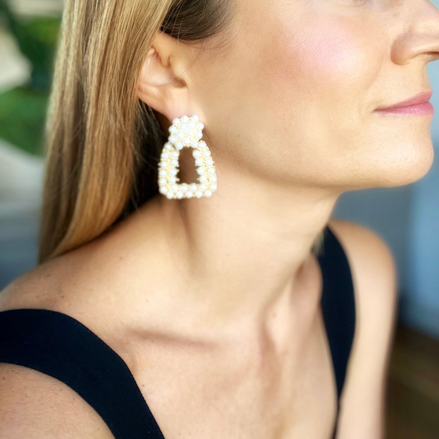Pearl Triangle Drop Earrings